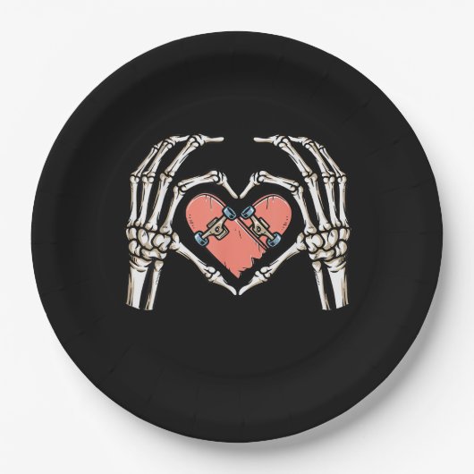 Assiettes En Carton Skeleton Hand Heart Skateboard Valentines Day Funn (Devant)