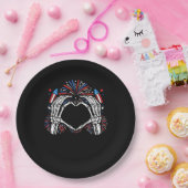 Assiettes En Carton Skeleton Hand Heart USA Patriotic American (Fête)