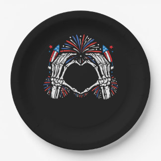 Assiettes En Carton Skeleton Hand Heart USA Patriotic American