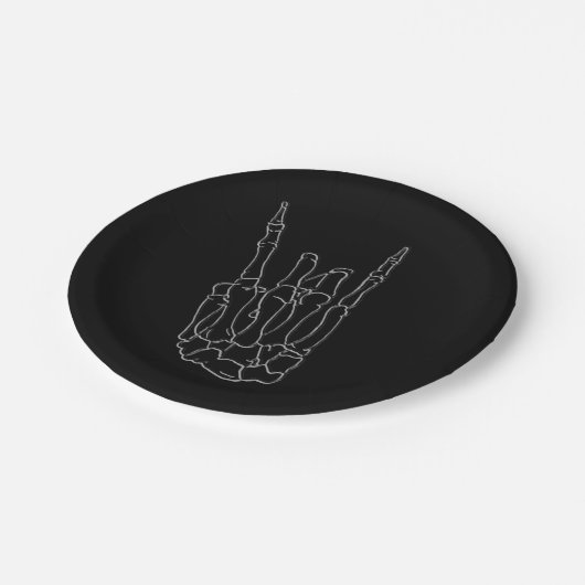 Assiettes En Carton Skeleton Hand Rock Star Black Birday Party (Angle)