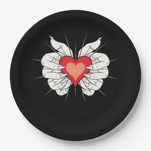 Assiettes En Carton Skeleton Hands Heart Classic (Devant)