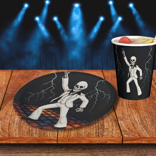 Assiettes En Carton Skeleton Haunted Disco Halloween Party
