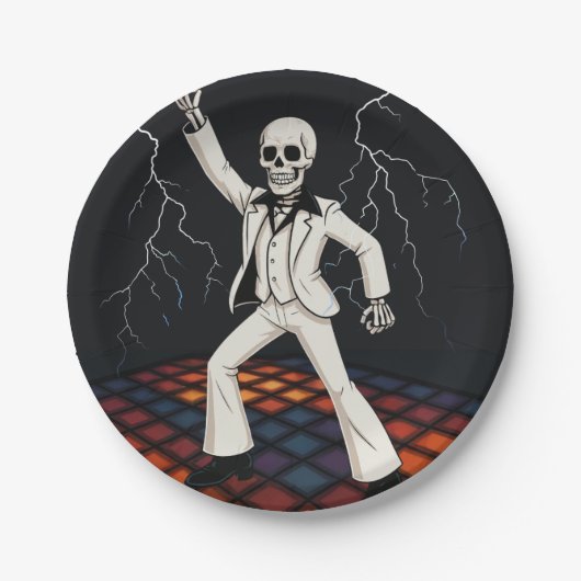 Assiettes En Carton Skeleton Haunted Disco Halloween Party (Devant)
