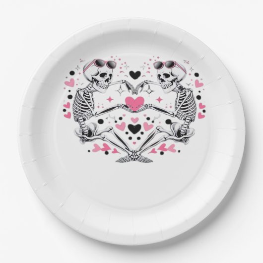 Assiettes En Carton Skeleton Heart Mains Classique Viral (Devant)