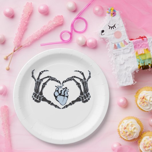 Assiettes En Carton Skeleton Heart Mains Design Classique Pour Hallowe (Fête)