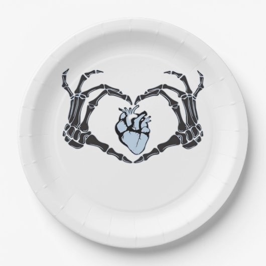 Assiettes En Carton Skeleton Heart Mains Design Classique Pour Hallowe (Devant)