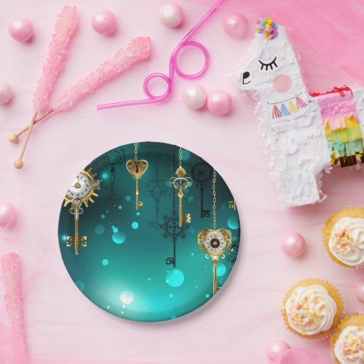 Assiettes En Carton Skeleton Keys on Green Background (Fête)