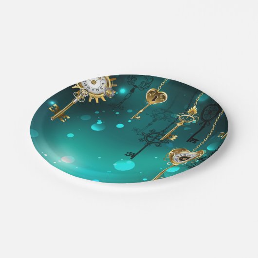 Assiettes En Carton Skeleton Keys on Green Background (Angle)