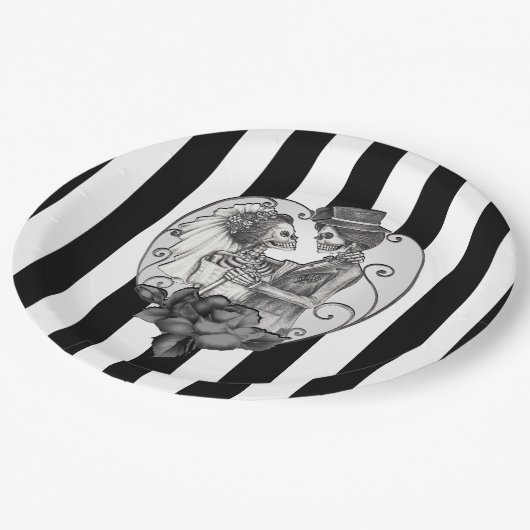 Assiettes En Carton Skeleton Love Couple Mariage Danse Mariage gothiqu (Angle)