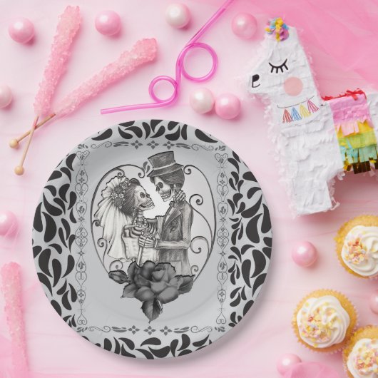 Assiettes En Carton Skeleton Love Couple Mariage Danse Mariage gothiqu (Fête)
