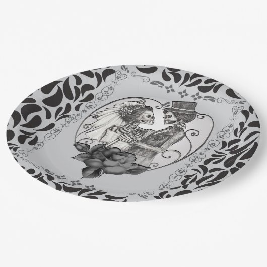 Assiettes En Carton Skeleton Love Couple Mariage Danse Mariage gothiqu (Angle)