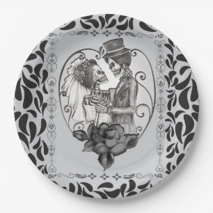Assiettes En Carton Skeleton Love Couple Mariage Danse Mariage gothiqu