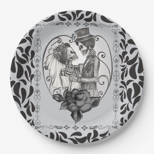 Assiettes En Carton Skeleton Love Couple Mariage Danse Mariage gothiqu (Devant)