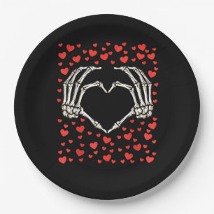 Assiettes En Carton Skeleton Main Rouge Coeur Anniversaire Saint-Valen