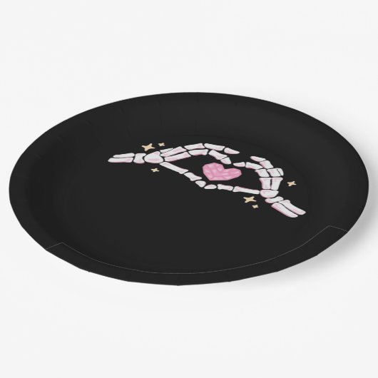 Assiettes En Carton Skeleton Mains Coeur drôle (Angle)