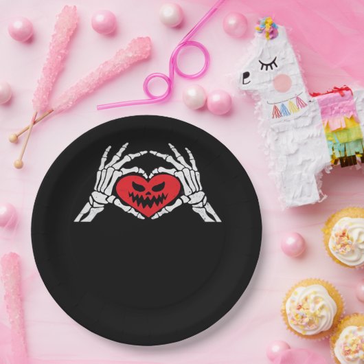 Assiettes En Carton Skeleton Met Un Coeur Halloween Éffrayant (Fête)