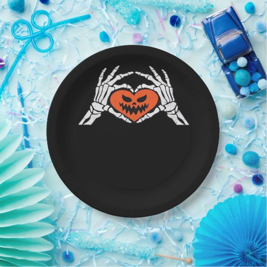 Assiettes En Carton Skeleton Met Un Coeur Halloween Éffrayant Classiqu (Fête)