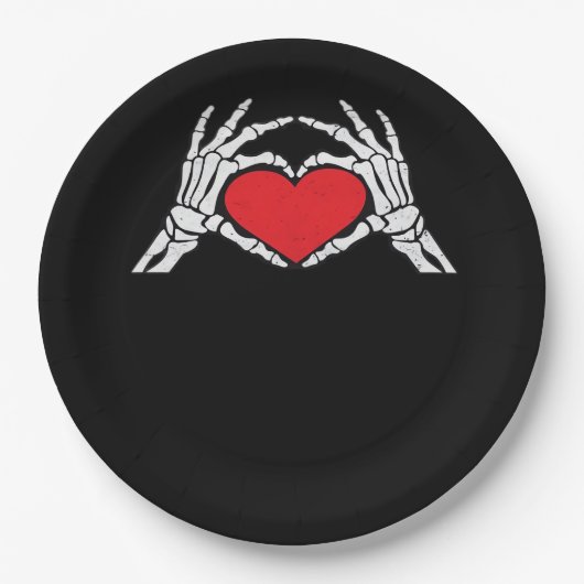 Assiettes En Carton Skeleton Met Un Coeur Rouge Classique (Devant)