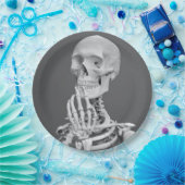 Assiettes En Carton Skeleton Skeleton Halloween gris noir et blanc (Fête)