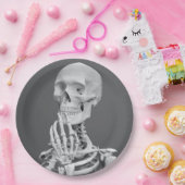 Assiettes En Carton Skeleton Skeleton Halloween gris noir et blanc (Fête)