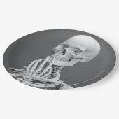 Assiettes En Carton Skeleton Skeleton Halloween gris noir et blanc (Angle)
