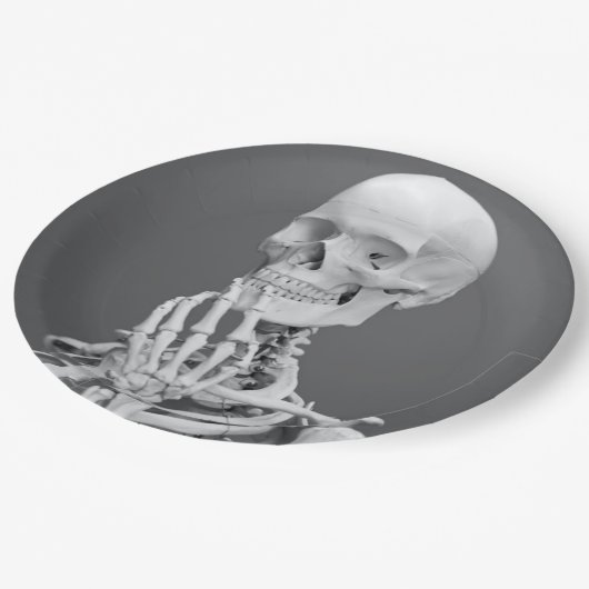 Assiettes En Carton Skeleton Skeleton Halloween gris noir et blanc (Angle)