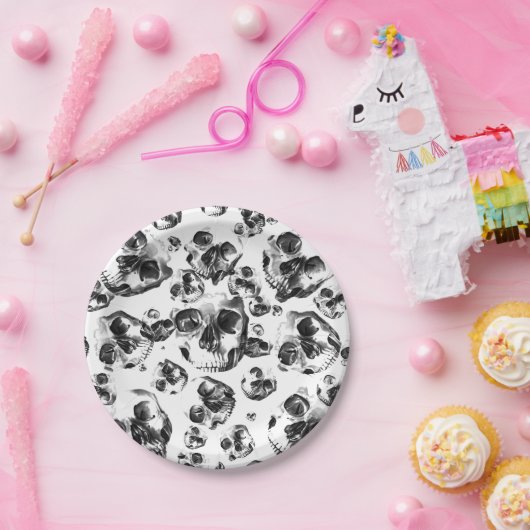 Assiettes En Carton Skeleton Skull Art Pattern (Fête)