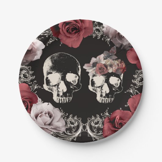 Assiettes En Carton Skeleton Skull Mauve Dusty Rose Mariage gothique (Devant)