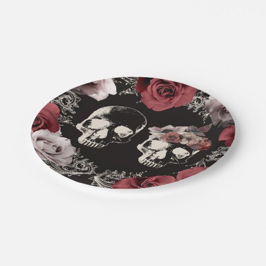 Assiettes En Carton Skeleton Skull Mauve Dusty Rose Mariage gothique (Angle)