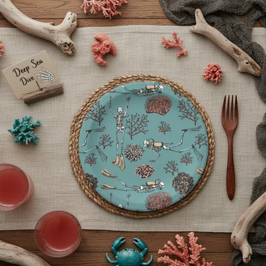 Assiettes En Carton Skeleton sous-marin Plongée Turquoise