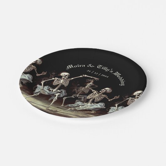 Assiettes En Carton Skeletons dansants Mariage gothique (Angle)