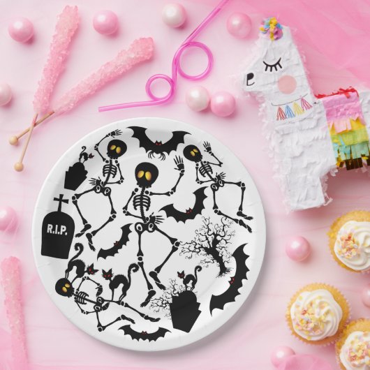 Assiettes En Carton Skeletons d'Halloween Macabre Dance (Fête)