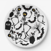 Assiettes En Carton Skeletons d'Halloween Macabre Dance (Devant)