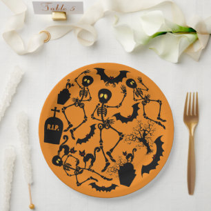 Assiettes En Carton Skeletons d'Halloween Macabre Dance