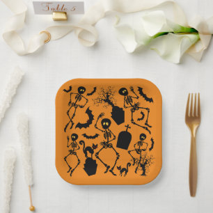 Assiettes En Carton Skeletons d'Halloween Macabre Dance