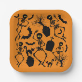 Assiettes En Carton Skeletons d'Halloween Macabre Dance (Recto)
