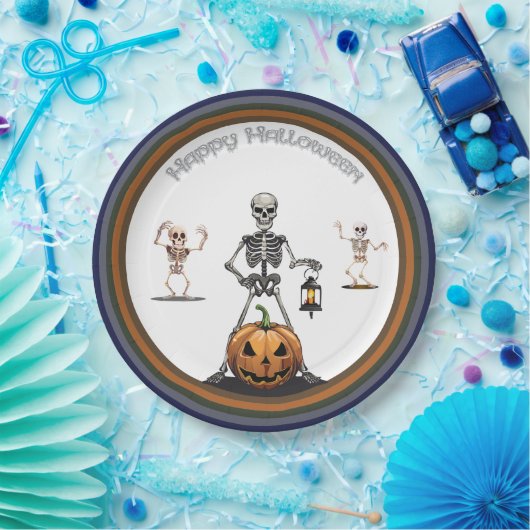 Assiettes En Carton Skeletons Du Groupe D'Halloween (Fête)