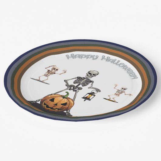 Assiettes En Carton Skeletons Du Groupe D'Halloween (Angle)