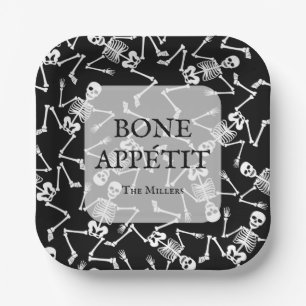 Assiettes En Carton Skeletons Halloween Party Black
