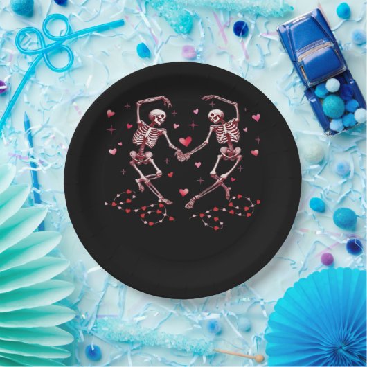 Assiettes En Carton Skeletons tenant les mains Coeur Valentines concep (Fête)