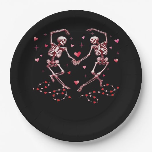 Assiettes En Carton Skeletons tenant les mains Coeur Valentines concep (Devant)