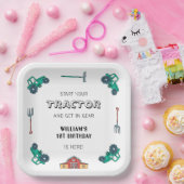 Assiettes En Carton Sketchy Green Tractor Farm Boy Anniversaire (Fête)