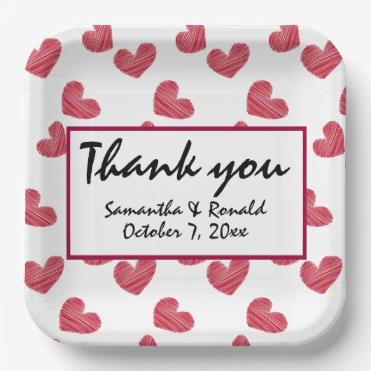 Assiettes En Carton Sketchy Red Heart Mariage (Recto)