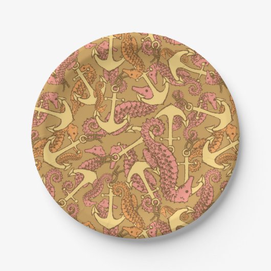 Assiettes En Carton Sketchy Seahorse And Anchor Pattern (Devant)