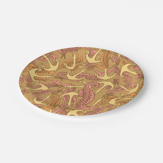 Assiettes En Carton Sketchy Seahorse And Anchor Pattern (Angle)