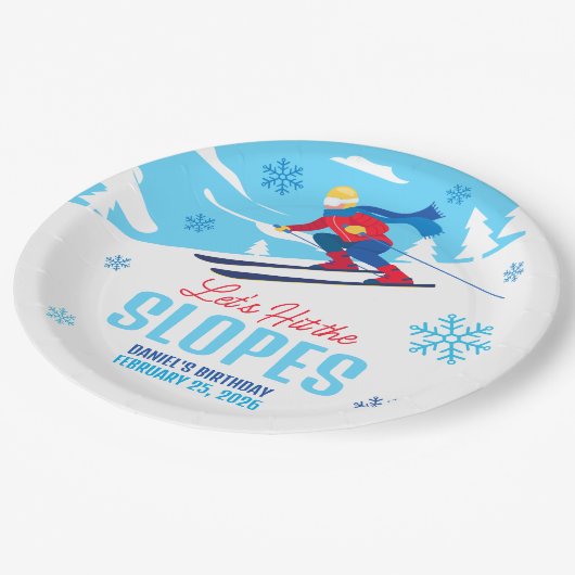 Assiettes En Carton Ski Anniversaire Faisons un tour sur les pistes (Angle)