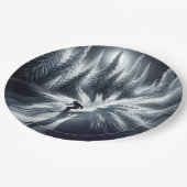 Assiettes En Carton Ski de descente au clair de lune (Angle)