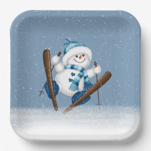 Assiettes En Carton Ski de Noël Snowman