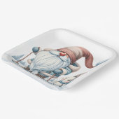 Assiettes En Carton Ski Gnome avec un lapin dans les flocons de neige (Angulaire)