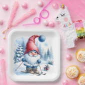 Assiettes En Carton Ski Gnome d'hiver avec un lapin (Fête)